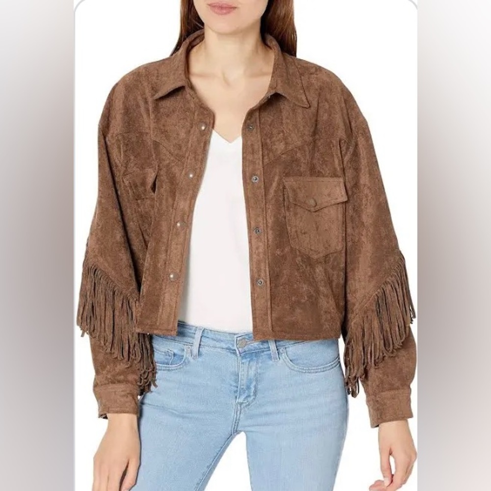 BLANKNYC brown fringe suede jacket | size L